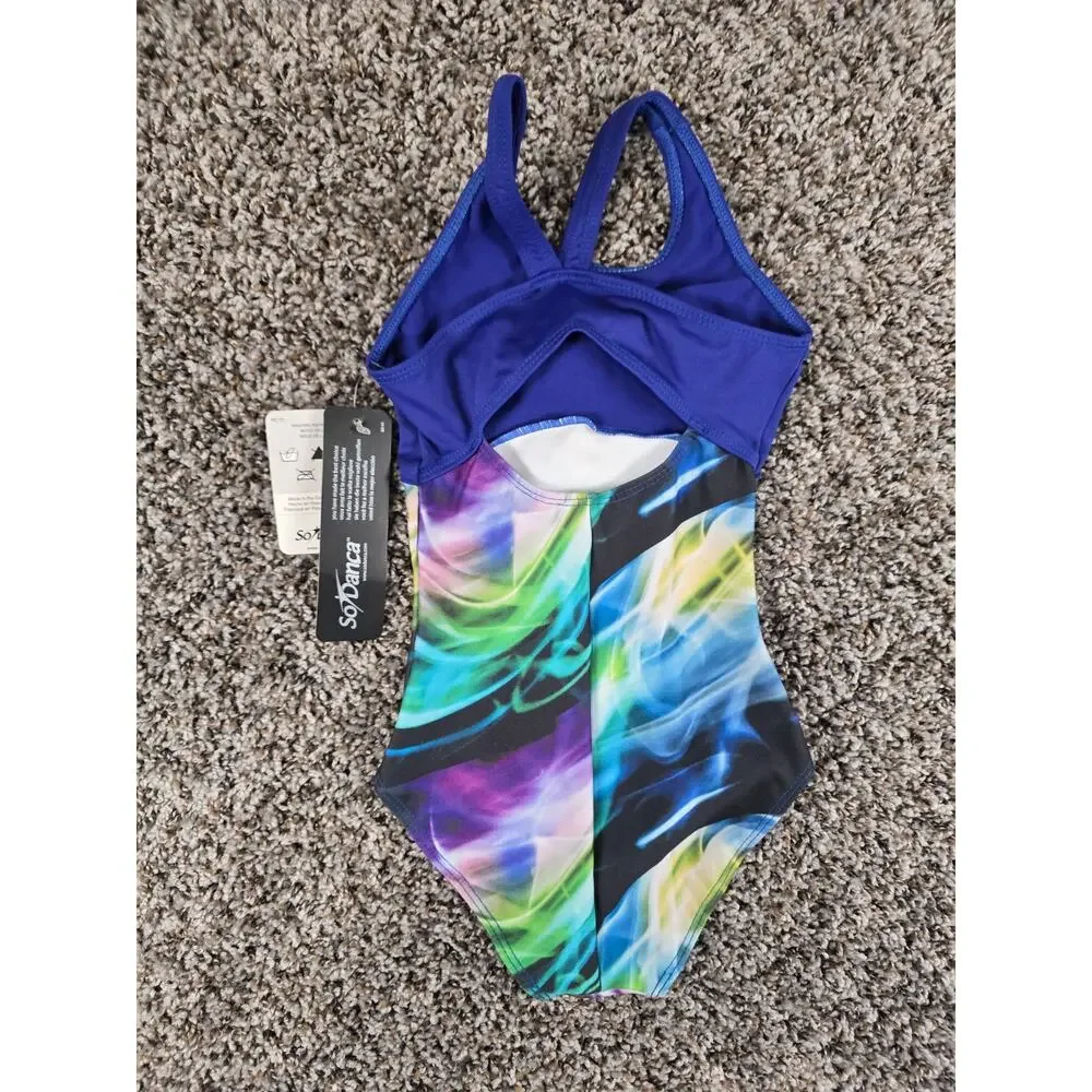 So Danca Girls Sz 4-6 Sleeveless Dance Leotard Bright Purple Marbled NEW
